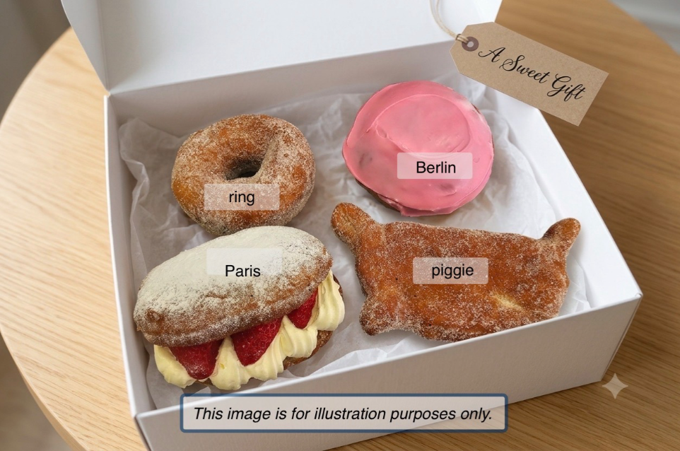 Doughnut Box - 2 piggie, 2 Berlin & 2 ring